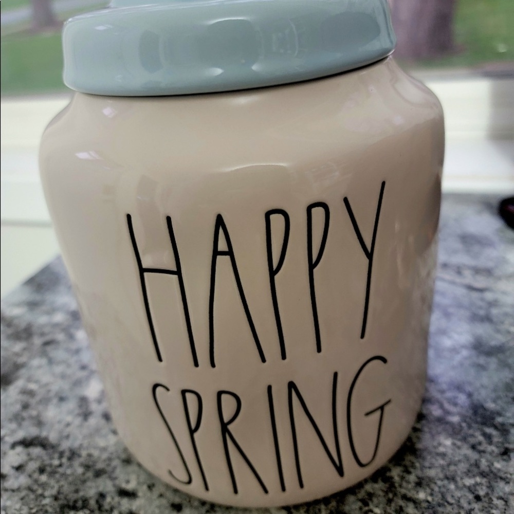 Rae Dunn Happy Spring Baby Blue Lid Chubby Canister